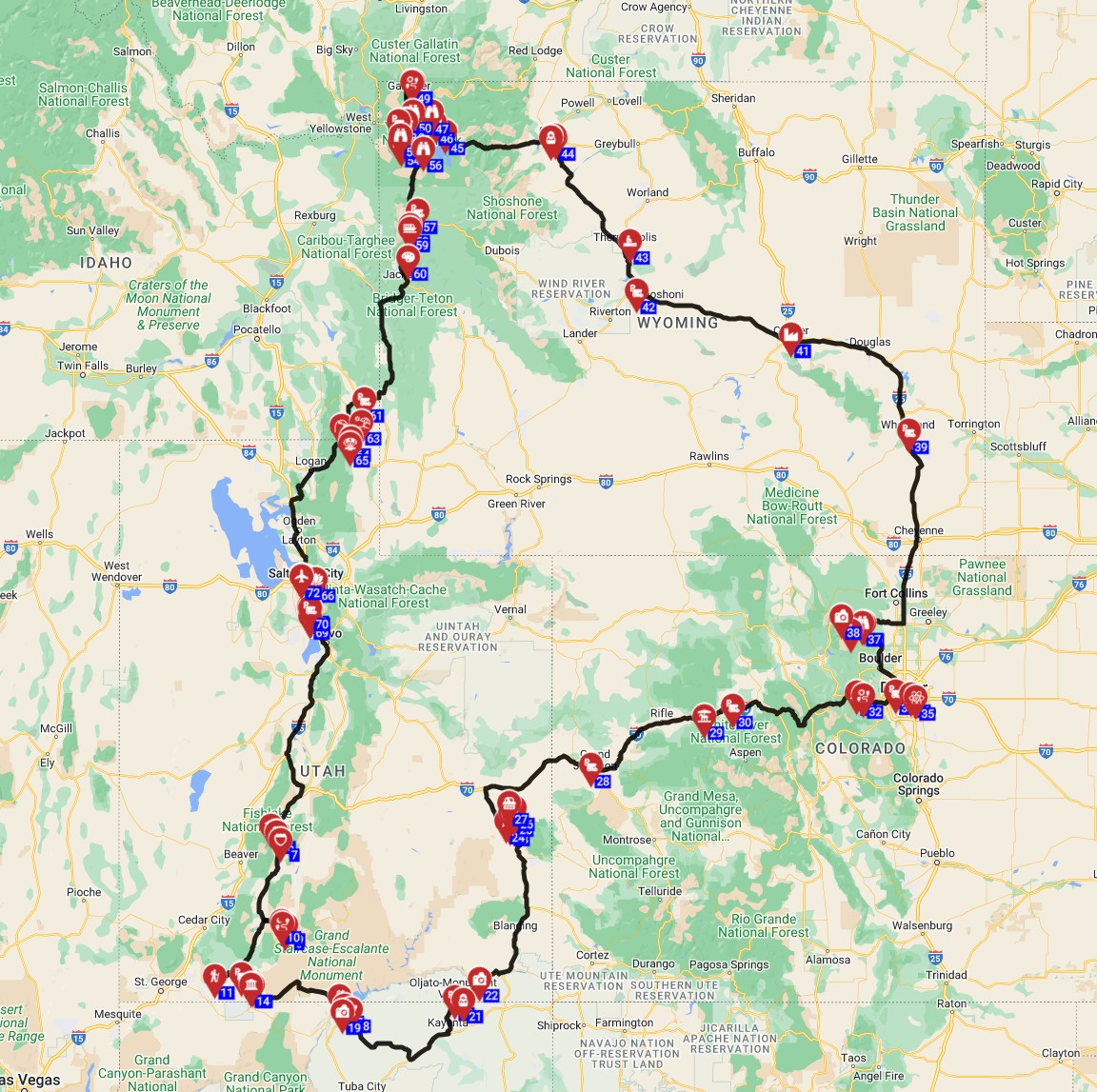 Map for Salt Lake City Roundtrip -  Utahs Mejestic Parks- Extended Version